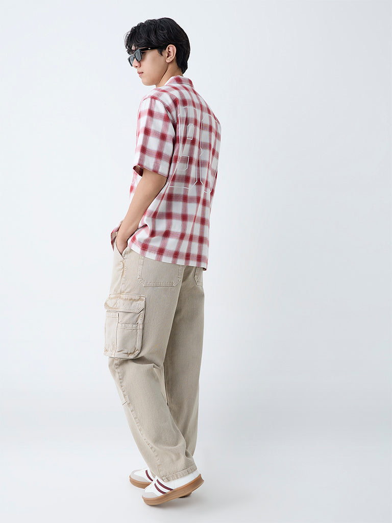 Nuon Red Checks Design Relaxed-Fit Cotton Shirt