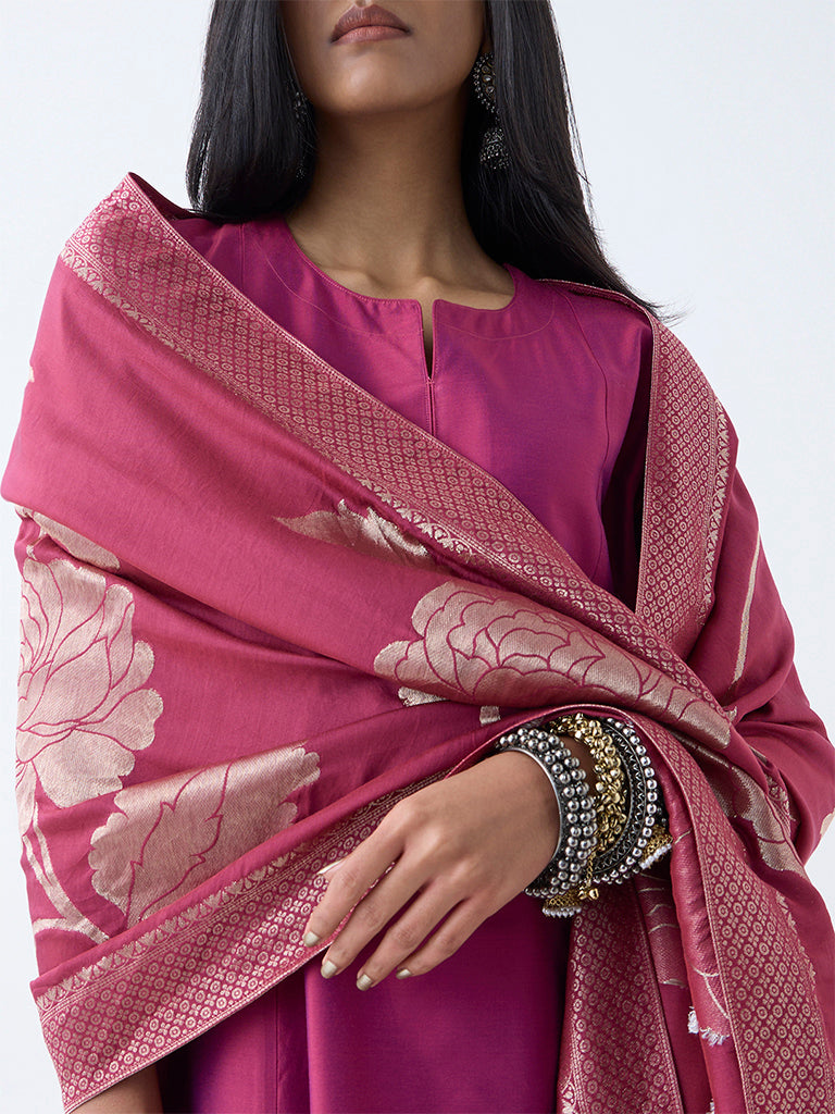 Vark Magenta Brocade Anarkali Ethnic Set
