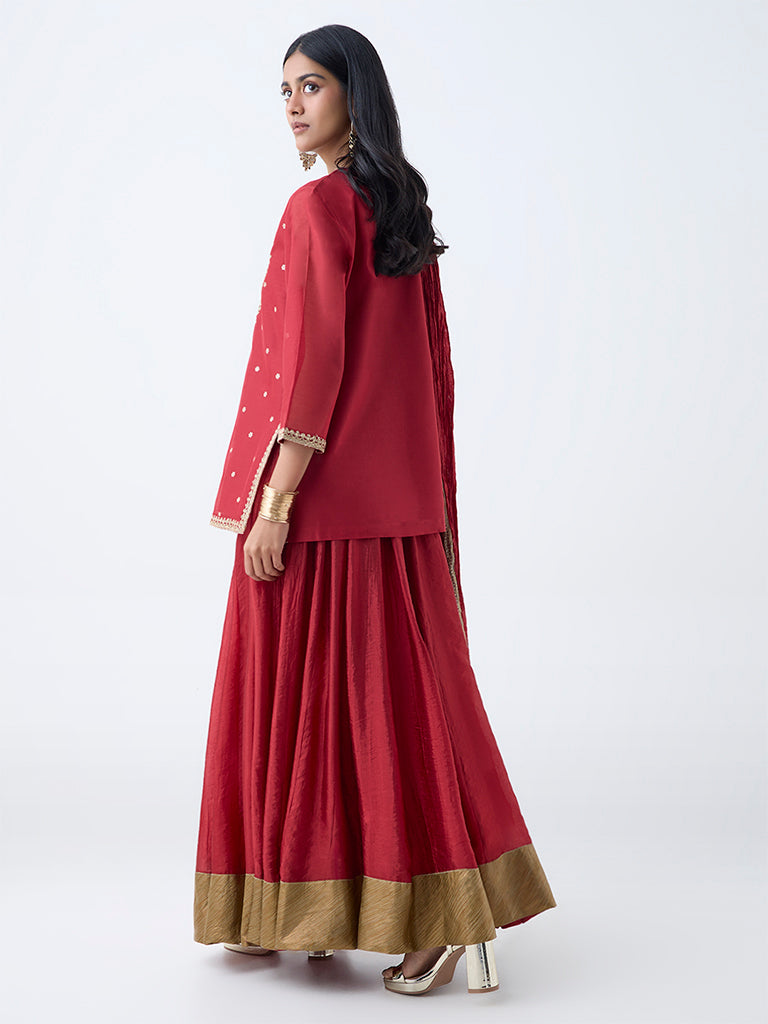 Vark Maroon Floral Embroidered Cotton-Blend Ethnic Set