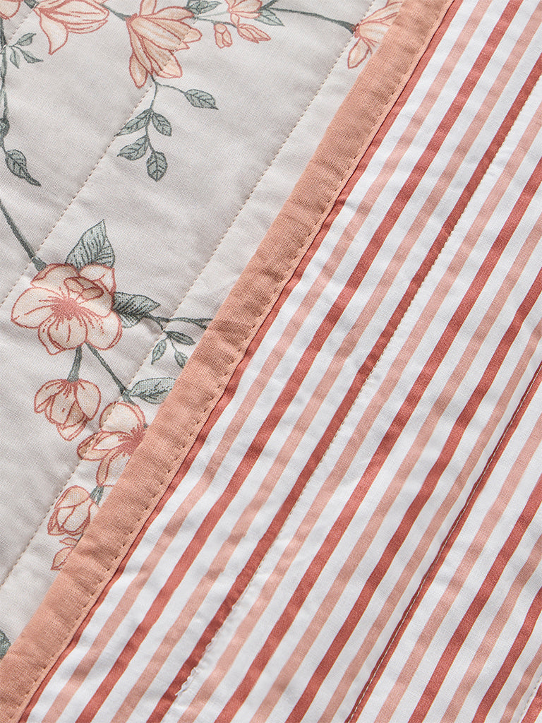 Westside Home Orange Foliage Pattern Reversible Quilted Single Bed Comforter