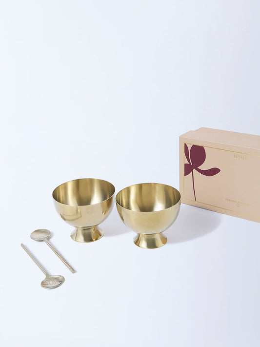 Westside Home Gold Dessert Bowls with Spoons (Set of 2) - Festive Season Gift