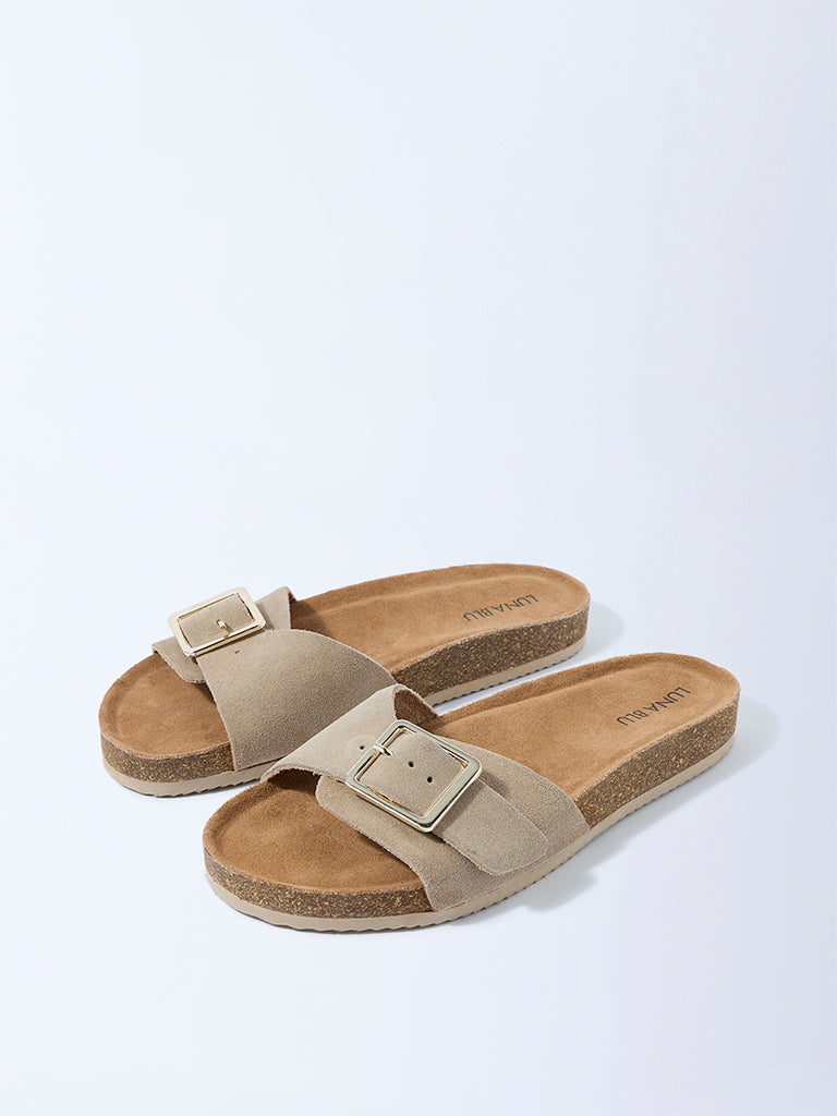 LUNA BLU Ivory Buckle-Detailed Slip-On Sandals