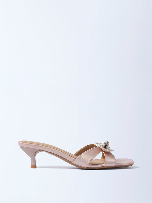 LUNA BLU Blush Bow-Detailed Kitten Heel Sandals