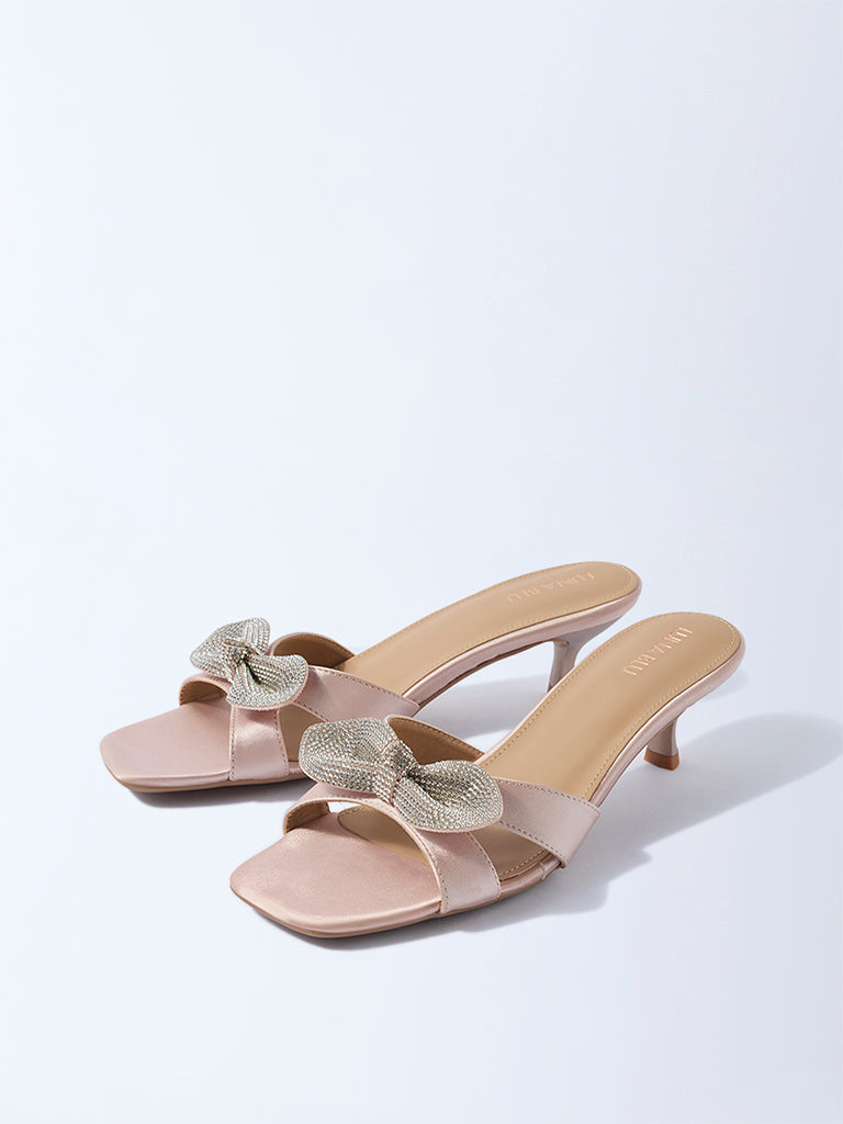 LUNA BLU Blush Bow-Detailed Kitten Heel Sandals