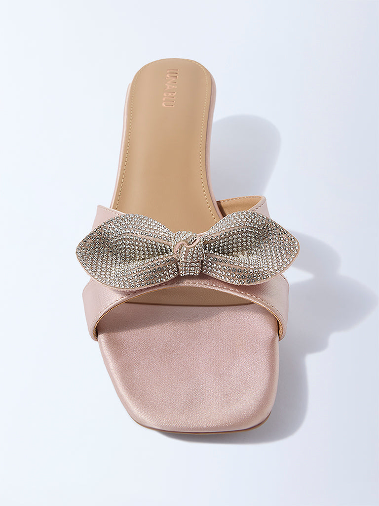 LUNA BLU Blush Bow-Detailed Kitten Heel Sandals