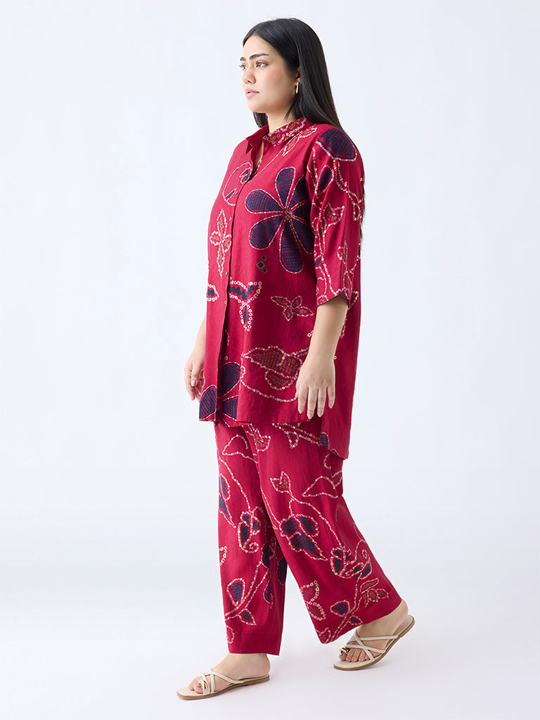 Diza Red Bandhani Pattern Tunic