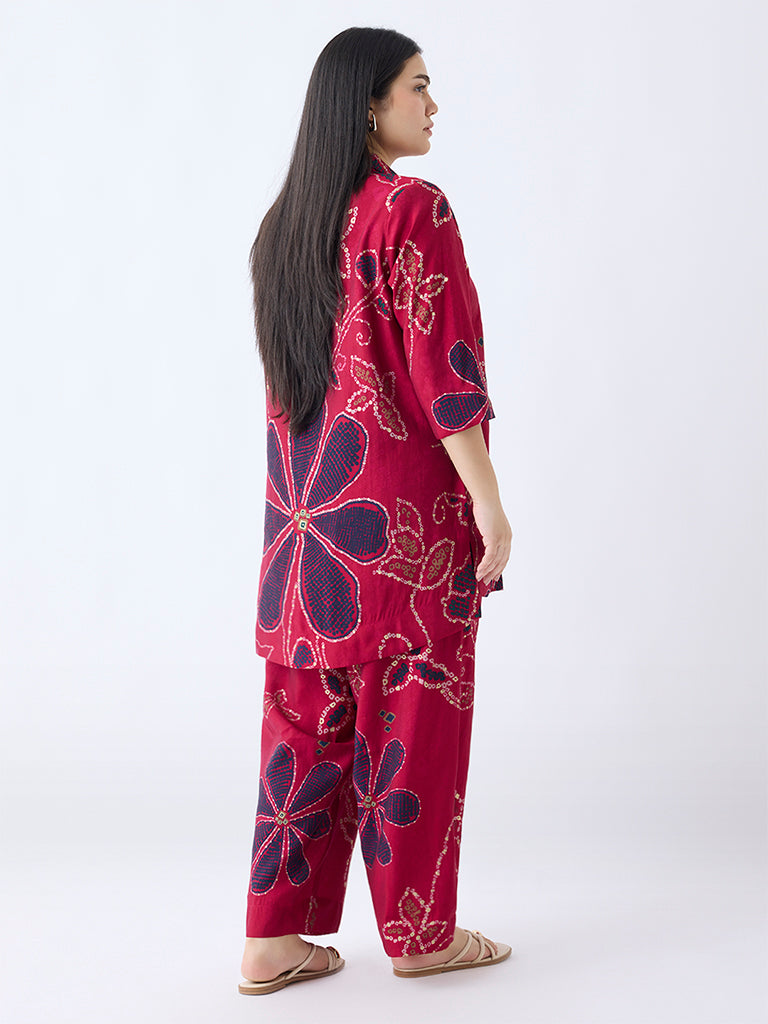 Diza Red Bandhani Pattern Tunic