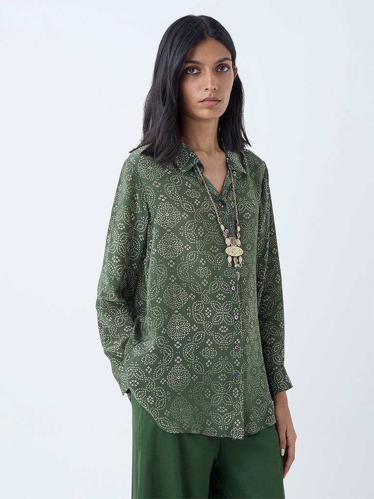 Zuba Dark Green Bandhani Printed Tunic