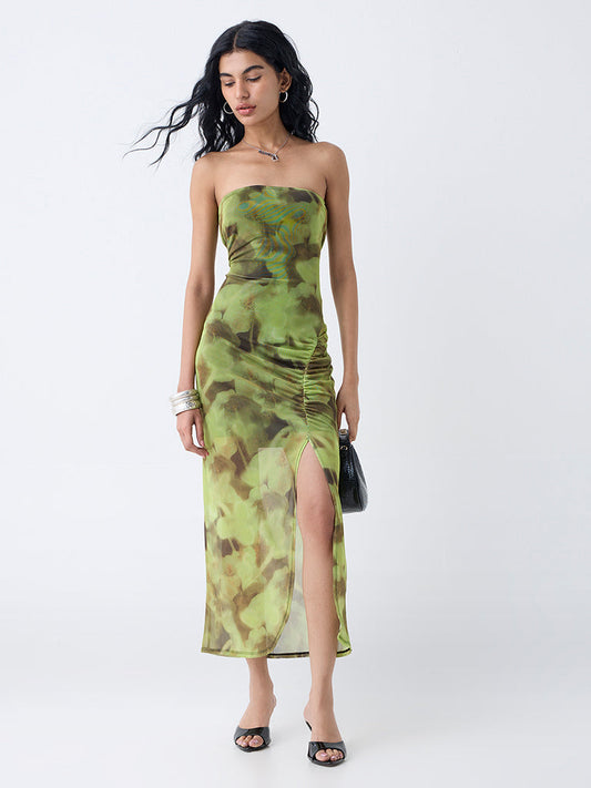 Nuon Lime Floral Design Mesh Tube Dress