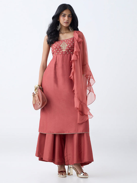 Vark Rust Zari Embroidered A-Line Ethnic Set