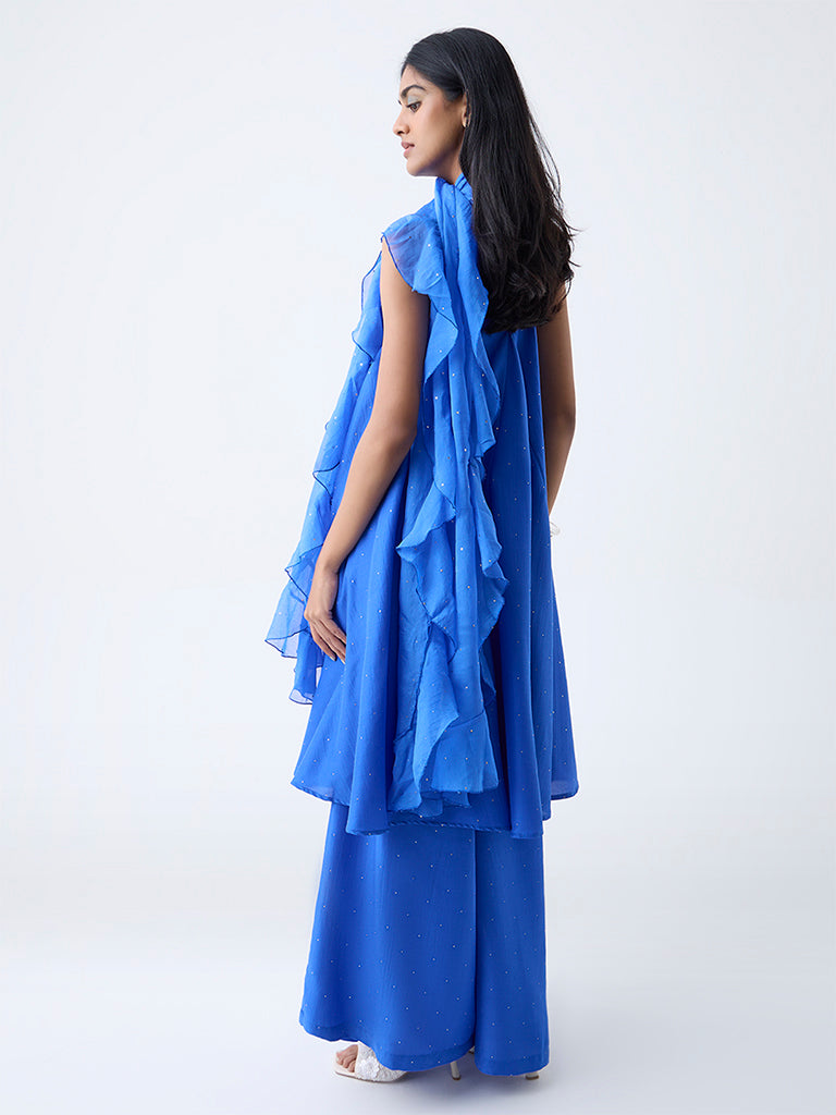 Vark Blue Diamante Embellished A-Line Ethnic Set