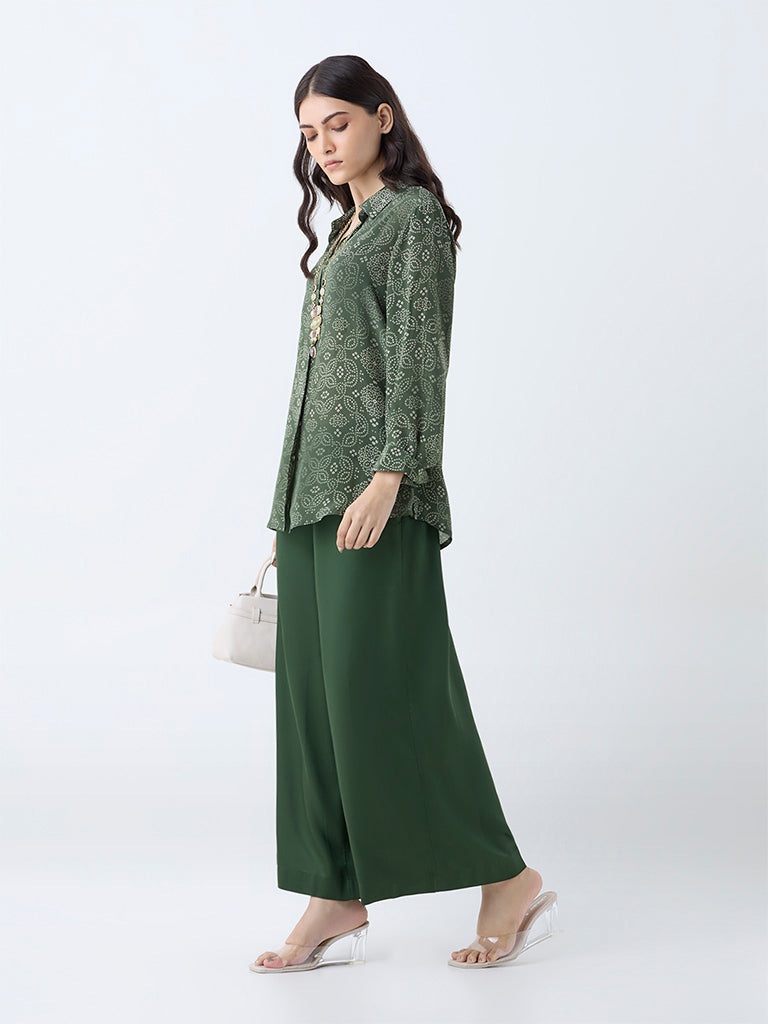 Zuba Dark Green Solid Palazzos
