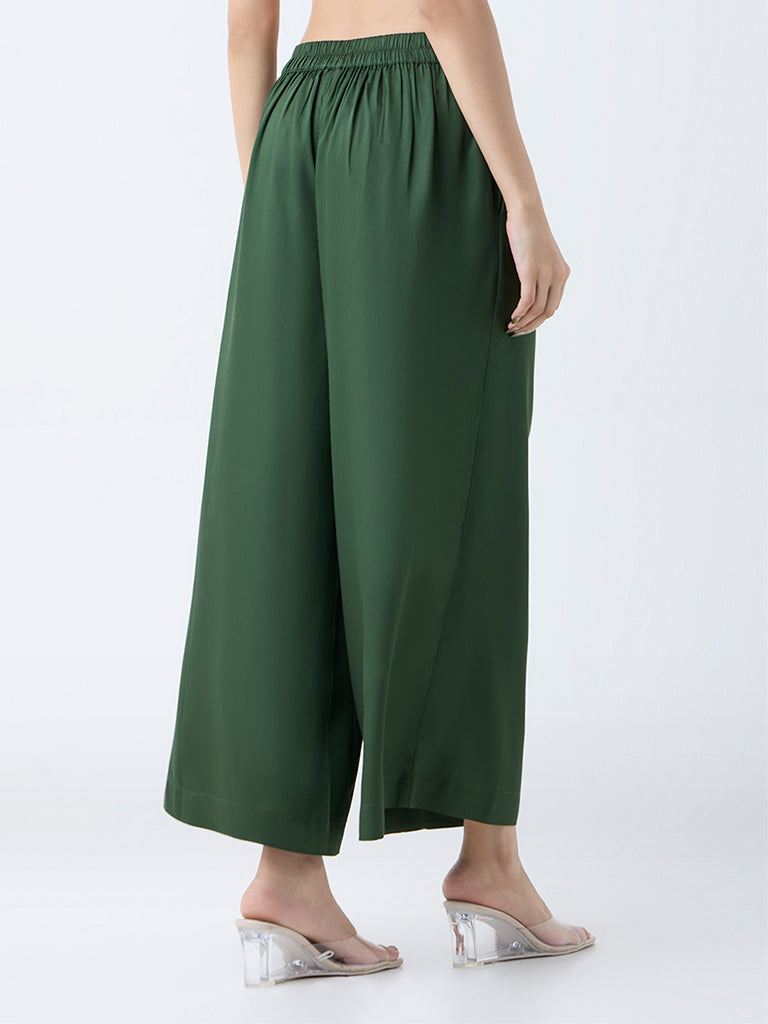 Zuba Dark Green Solid Palazzos