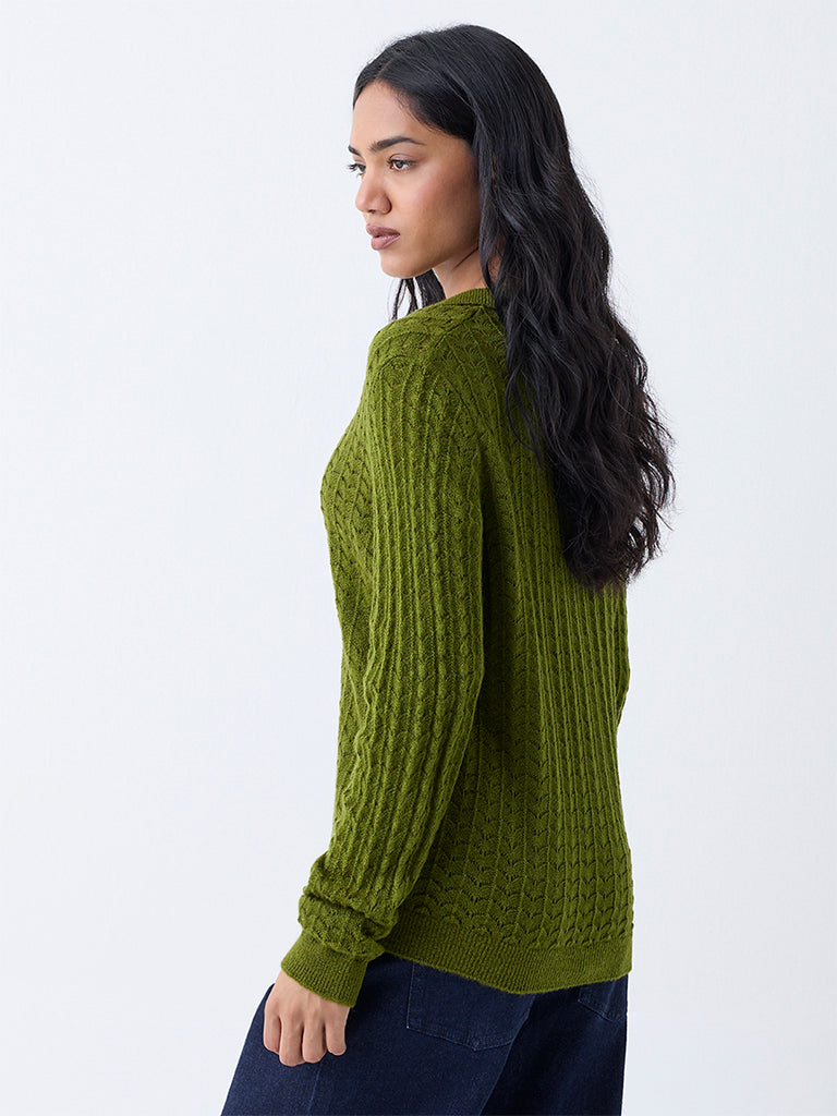 LOV Green Knit-Textured Sweater