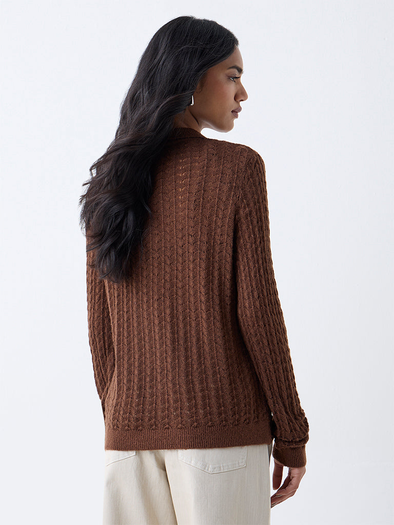 LOV Brown Knit-Textured Sweater