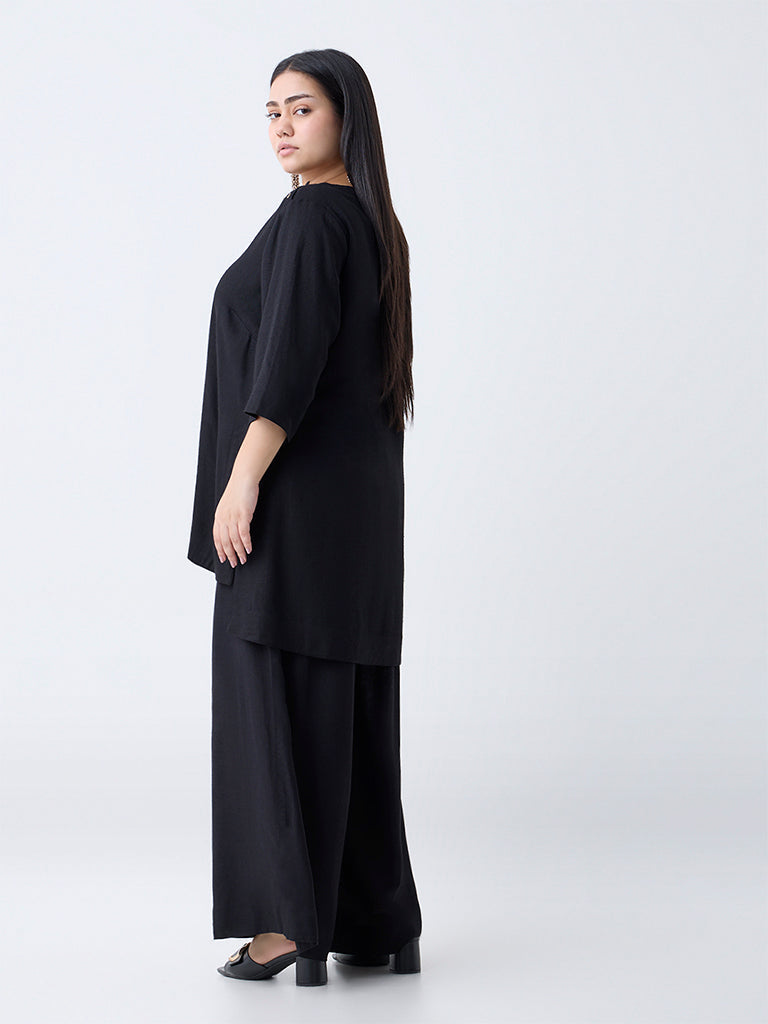 Diza Black Embroidered A-Line Kurti