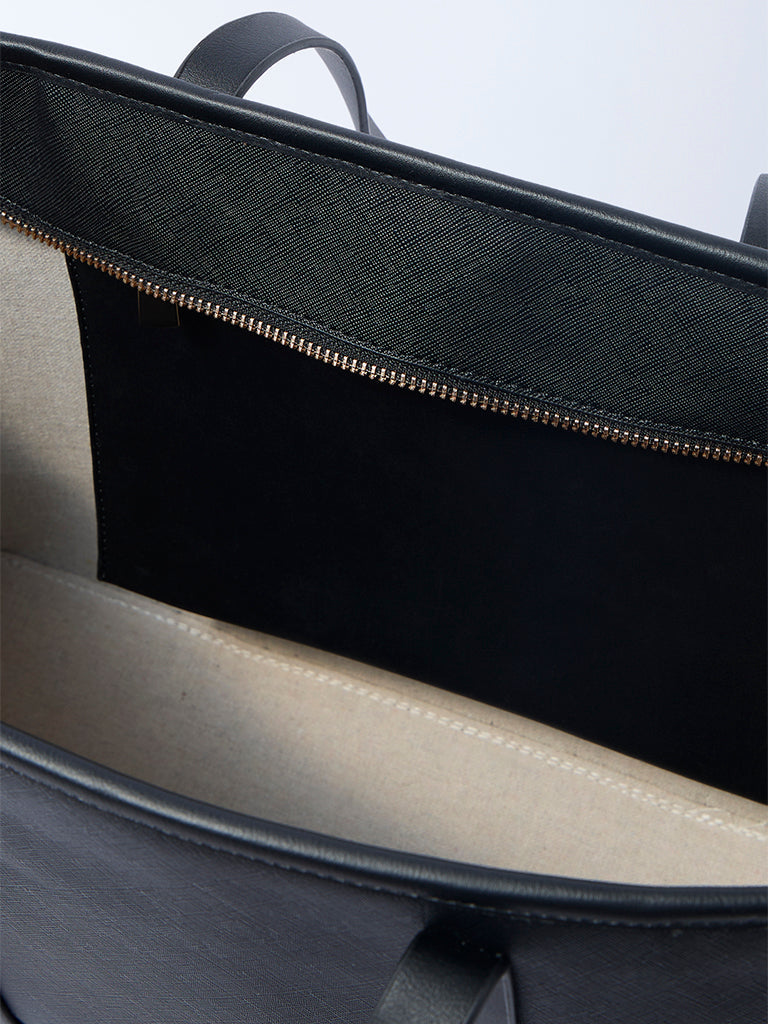 Westside Black Panel-Detailed Tote Bag with Laptop Sleeves and Pouch