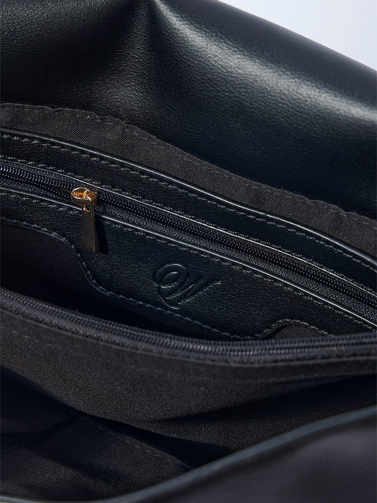 Westside Black Solid Sling Bag with Chain Handle