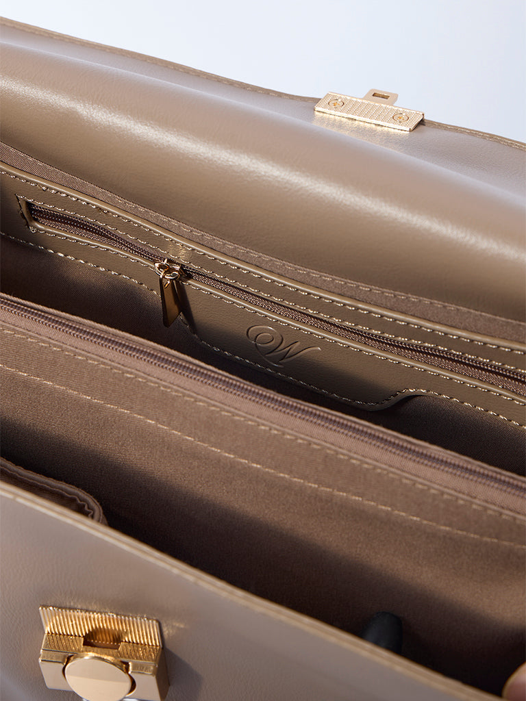 Westside Beige Solid Sling Bag with Chain Handle