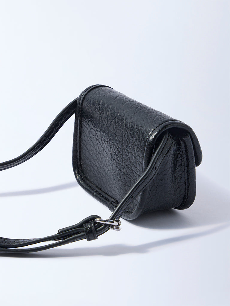 Westside Black Textured Adjustable Mini Sling Bag