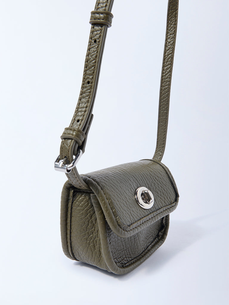 Westside Olive Textured Adjustable Mini Sling Bag