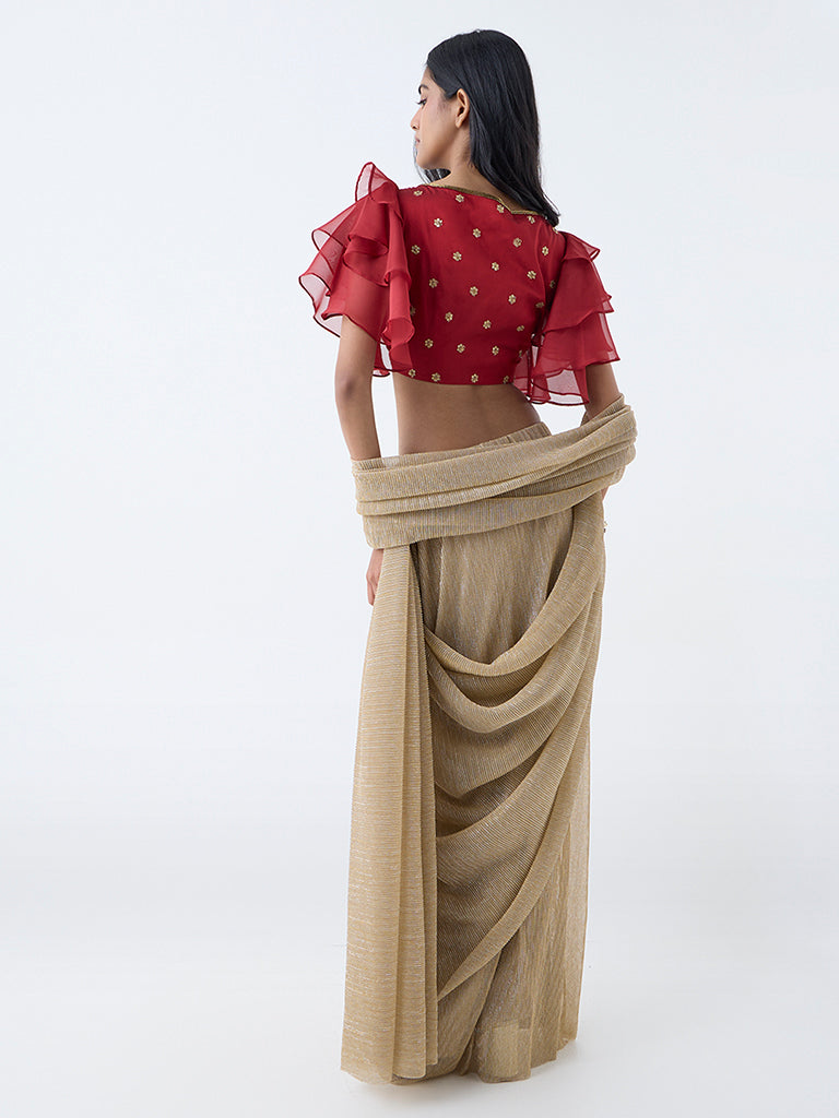 Vark Red Zari Embroidered Blouse