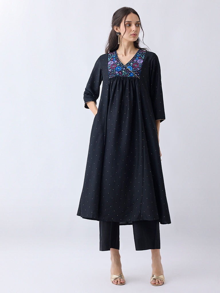 Utsa Black Embellished A-Line Kurta