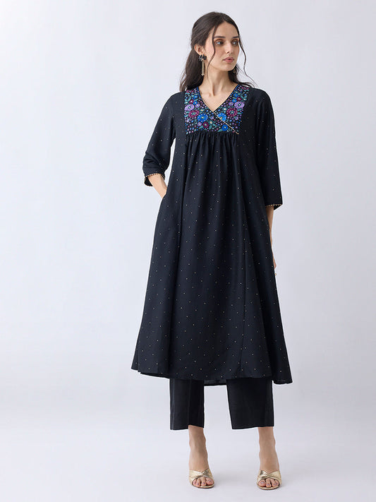 Utsa Black Embellished A-Line Kurta