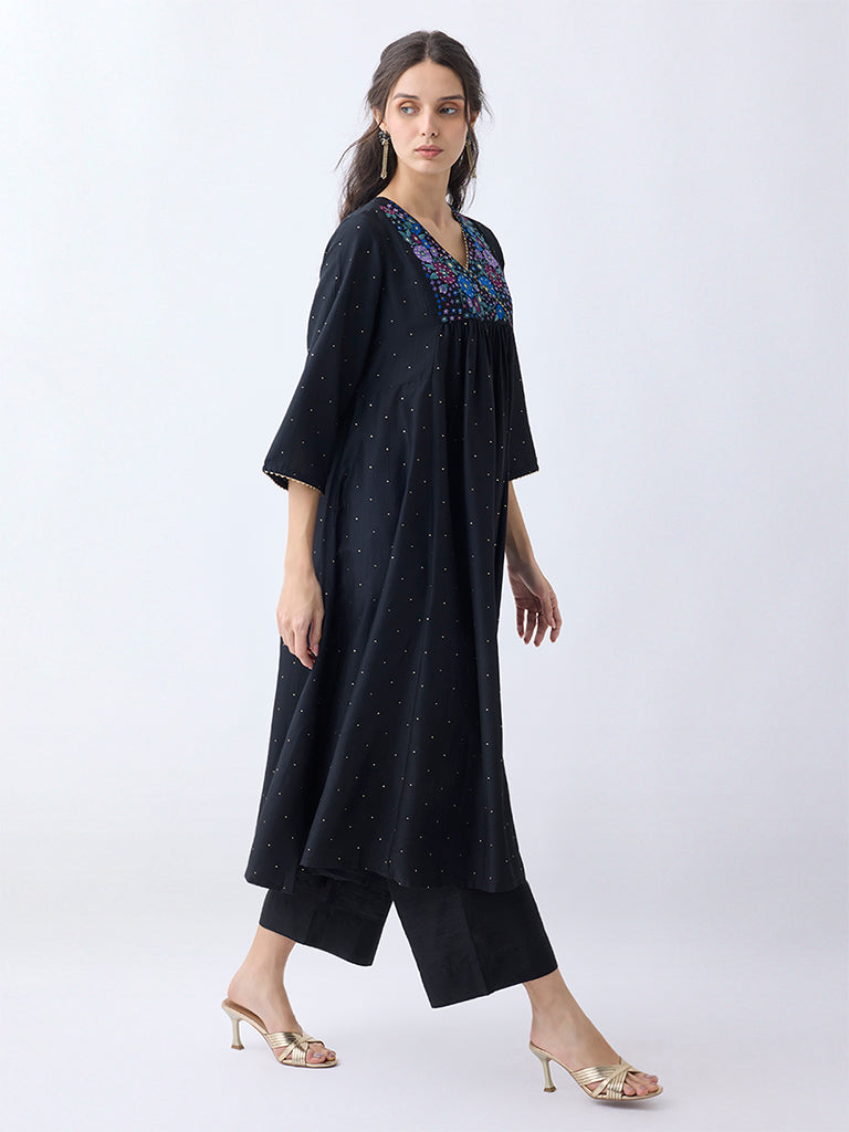 Utsa Black Embellished A-Line Kurta