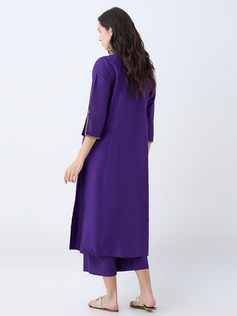 Utsa Purple Zari Embroidered Straight Kurta