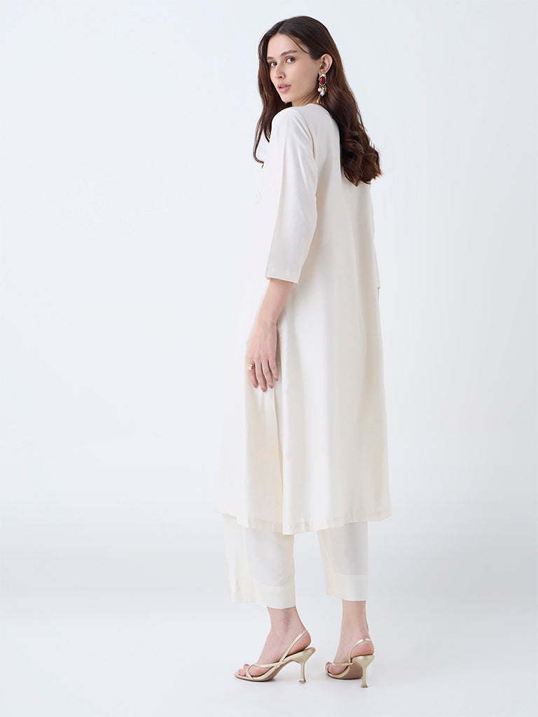 Utsa Off-White Sequin Embellished A-Line Kurta