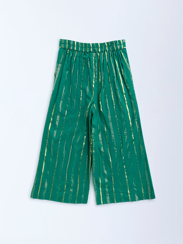Utsa Kids Green Striped Cotton-Blend Ethnic Pants - (2-8yrs)