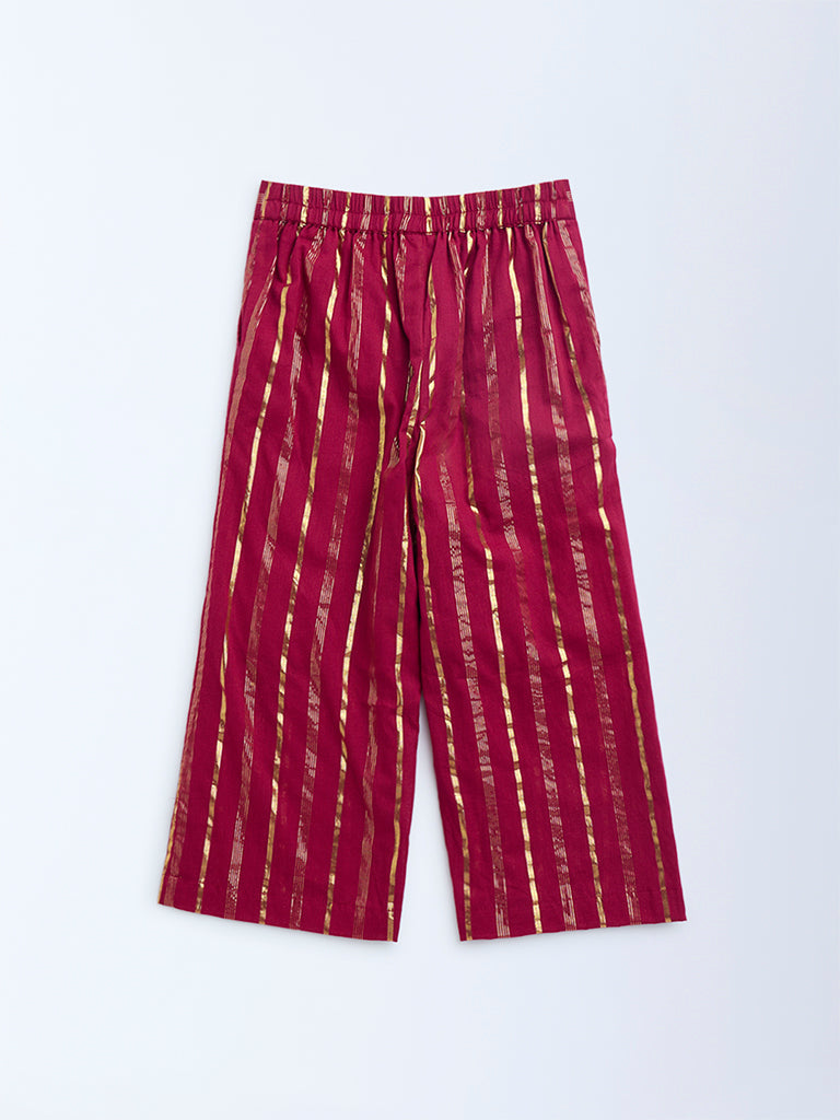 Utsa Kids Red Striped Cotton-Blend Ethnic Pants - (2-8yrs)
