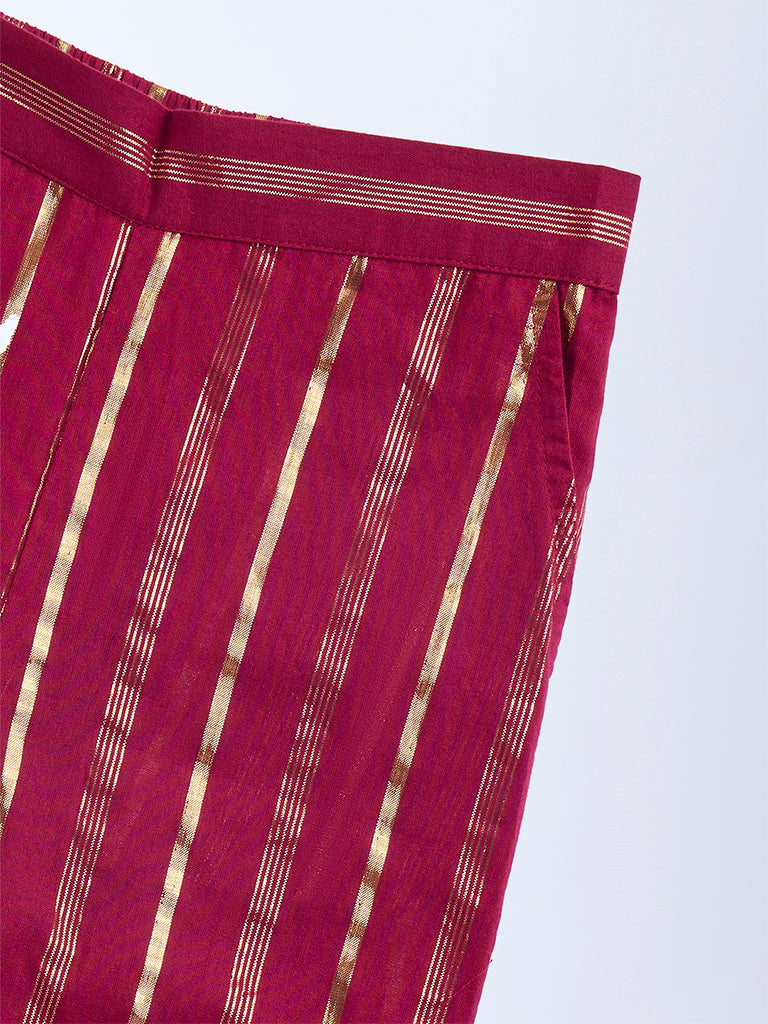 Utsa Kids Red Striped Cotton-Blend Ethnic Pants - (2-8yrs)