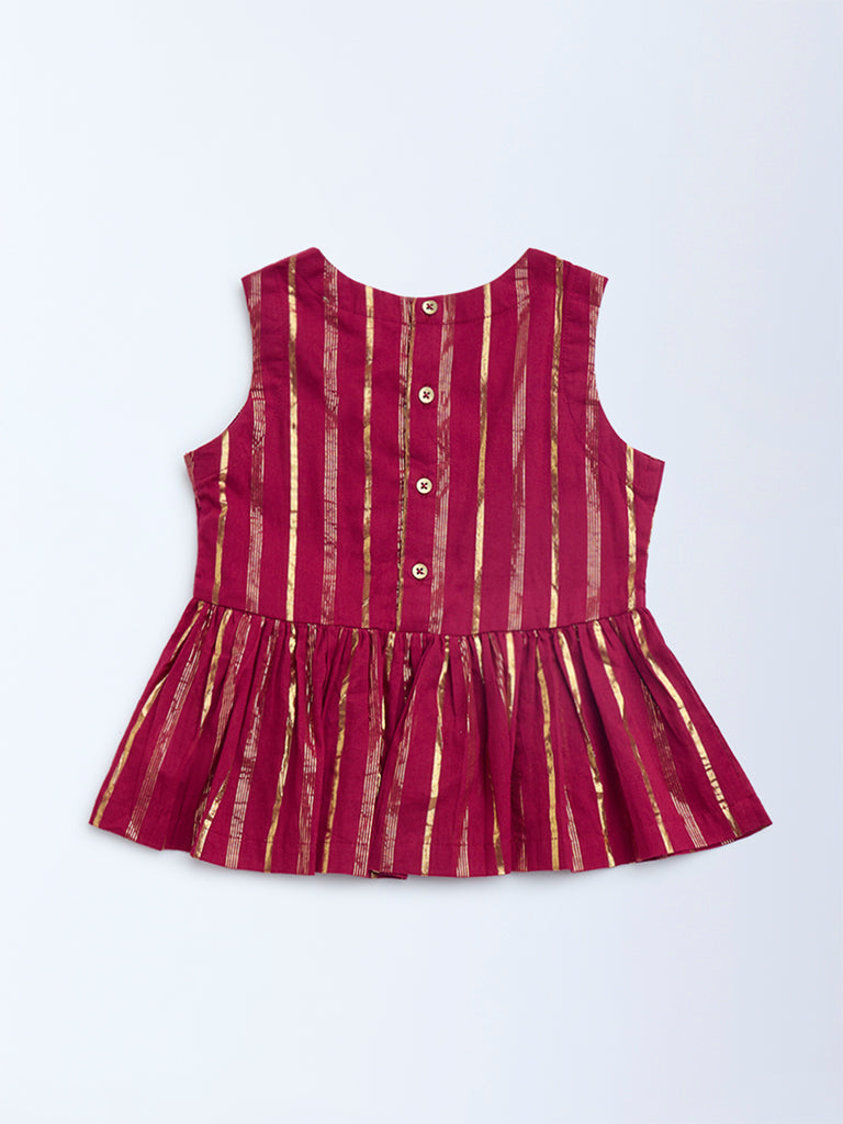 Utsa Kids Red Striped Cotton-Blend Peplum Top - (2-8yrs)