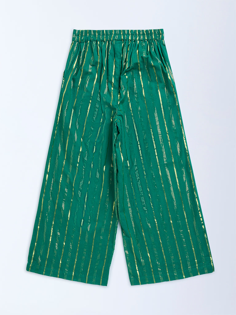 Utsa Kids Green Striped Cotton-Blend Ethnic Pants - (8-14yrs)