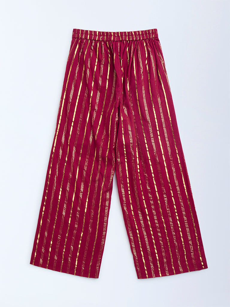 Utsa Kids Red Striped Cotton-Blend Ethnic Pants - (8-14yrs)