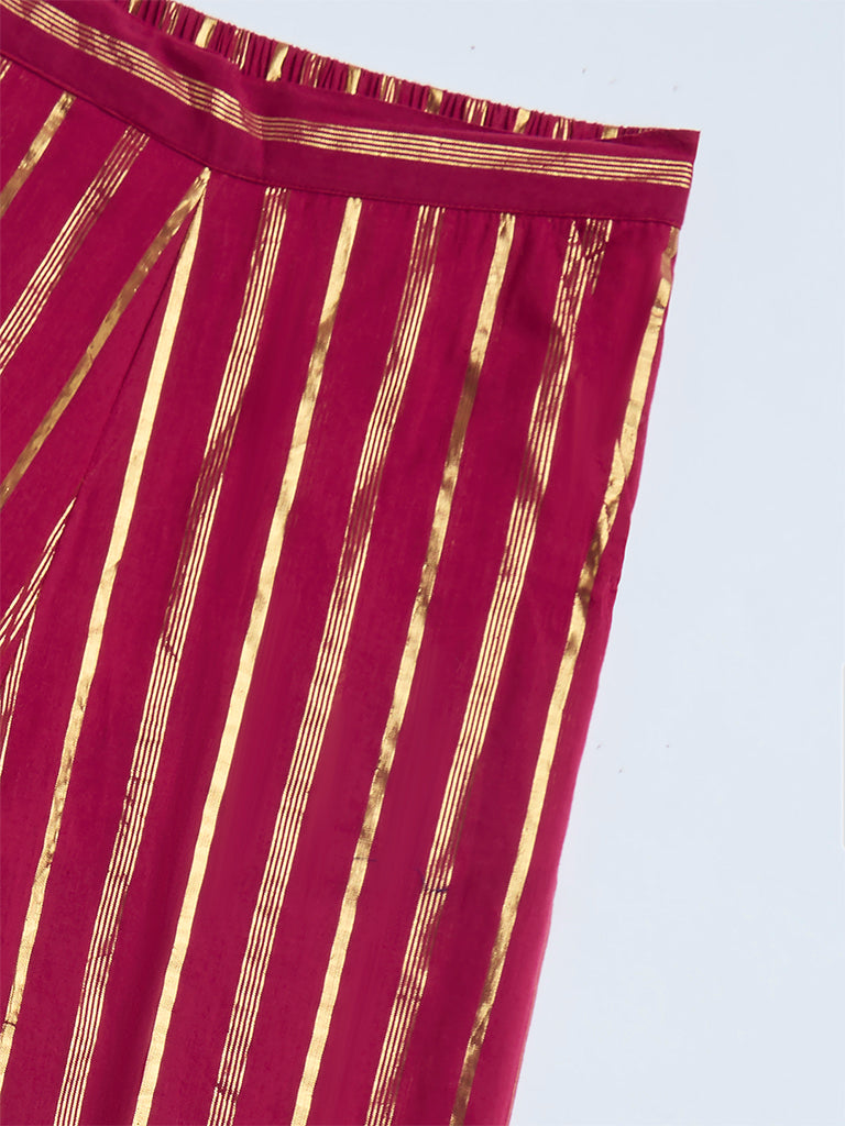 Utsa Kids Red Striped Cotton-Blend Ethnic Pants - (8-14yrs)