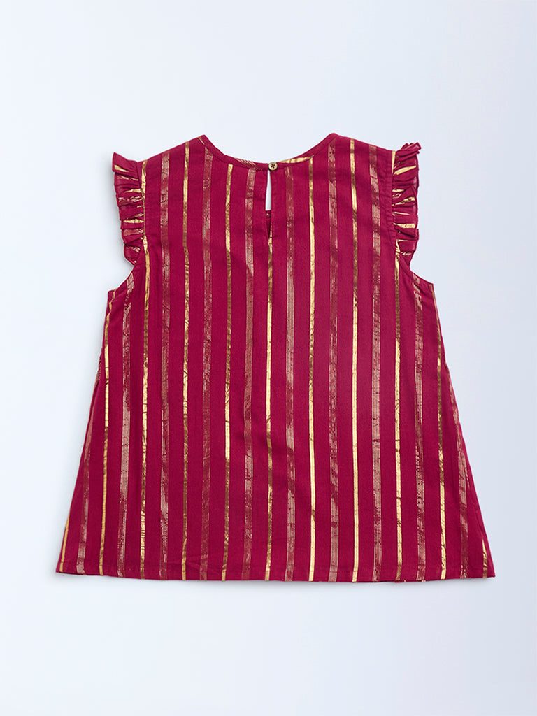 Utsa Kids Red Striped Cotton-Blend Ethnic Top - (8-14yrs)