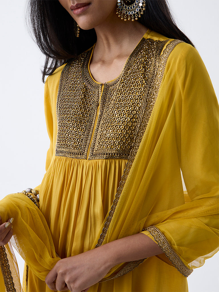 Vark Mustard Embellished A-Line Ethnic Set