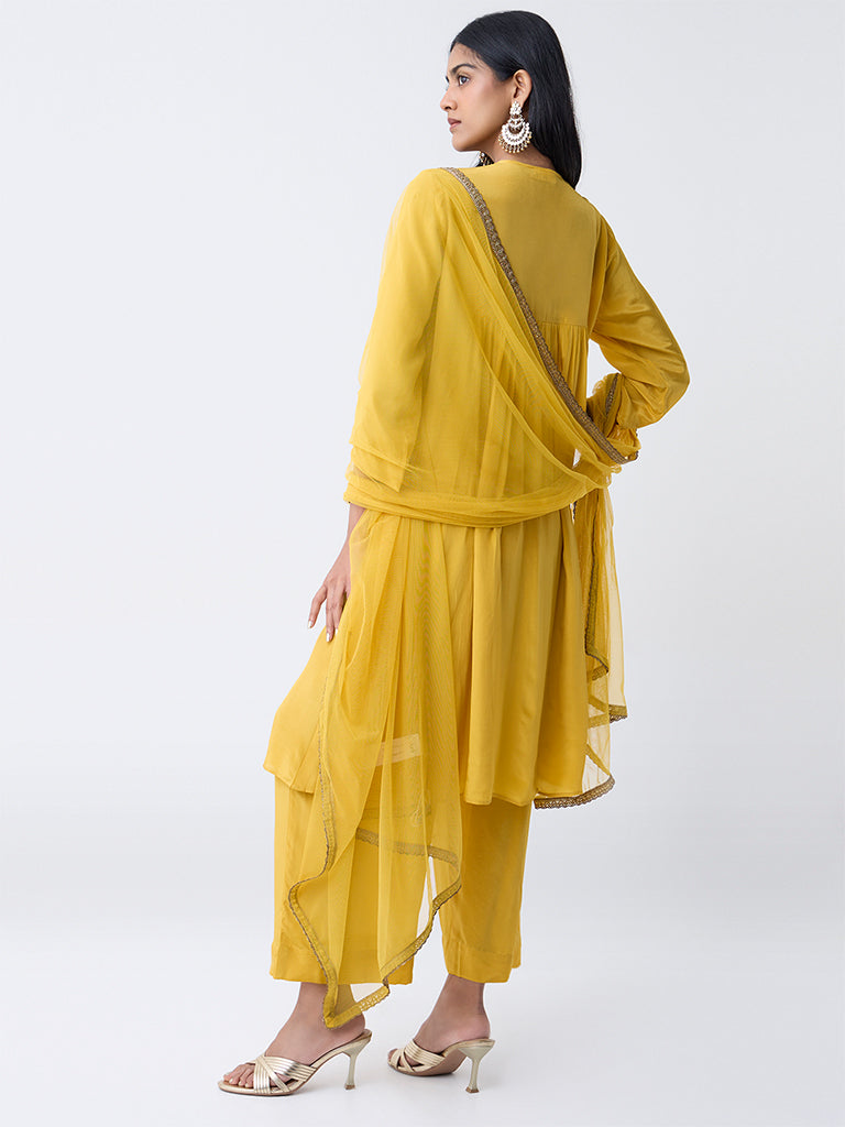 Vark Mustard Embellished A-Line Ethnic Set