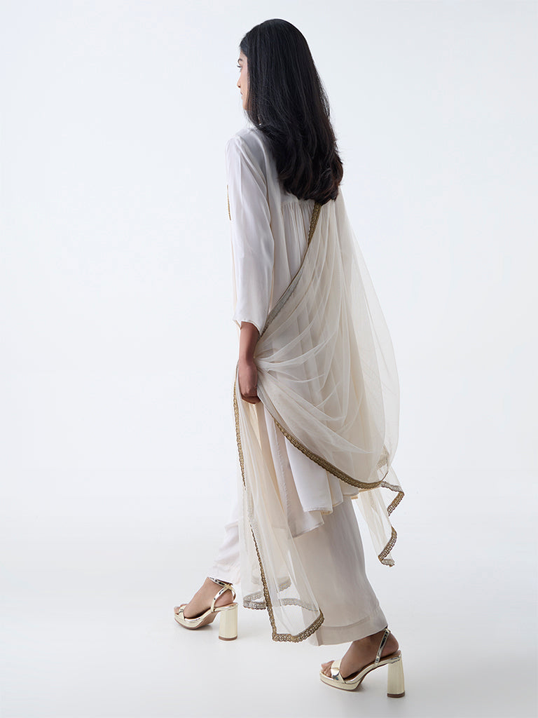 Vark Off-White Embellished A-Line Ethnic Set