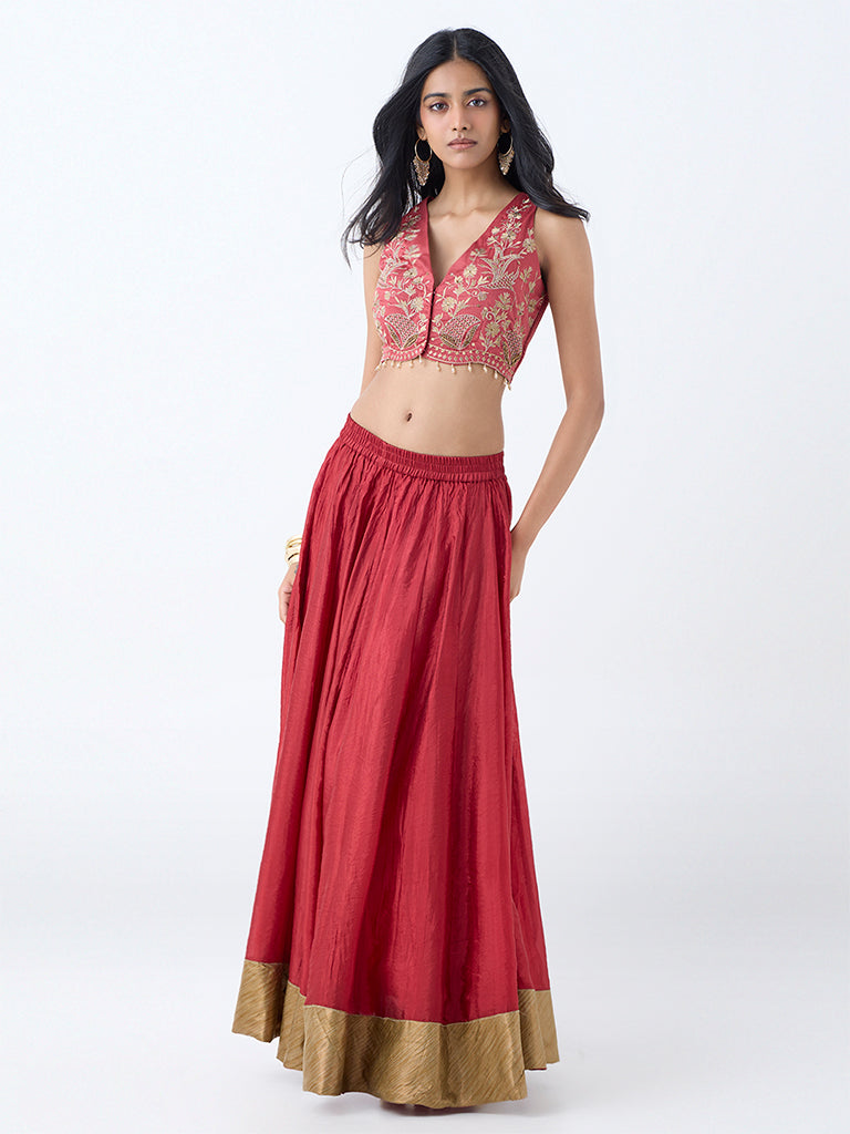 Vark Red Embroidered Blouse