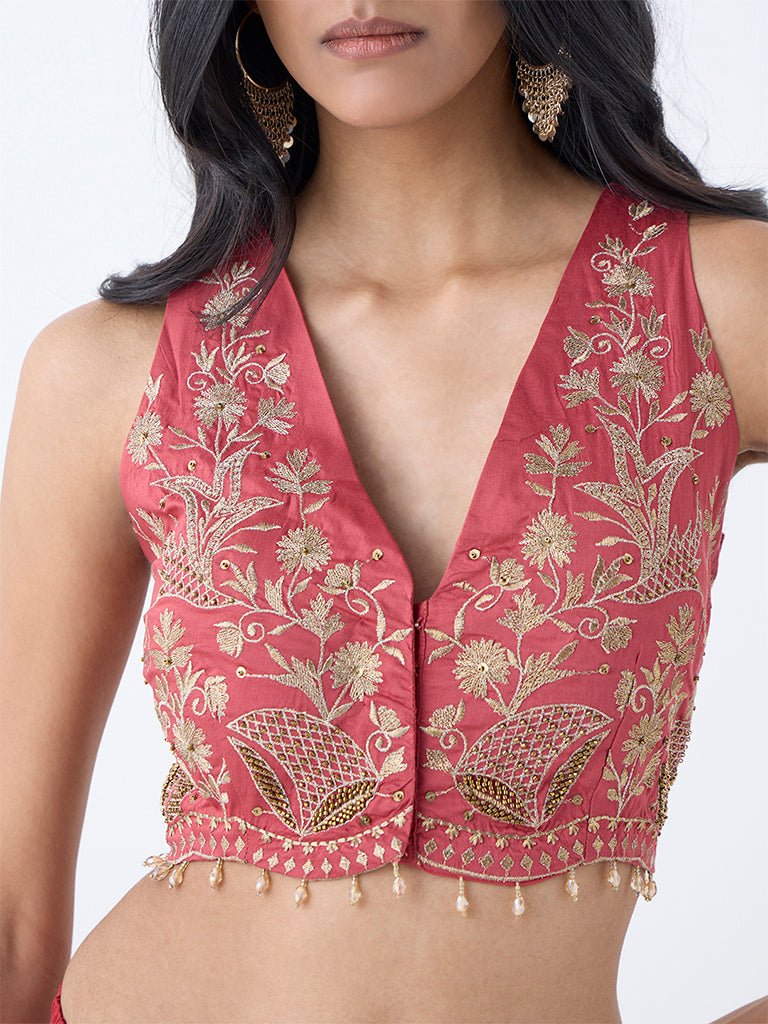 Vark Red Embroidered Blouse