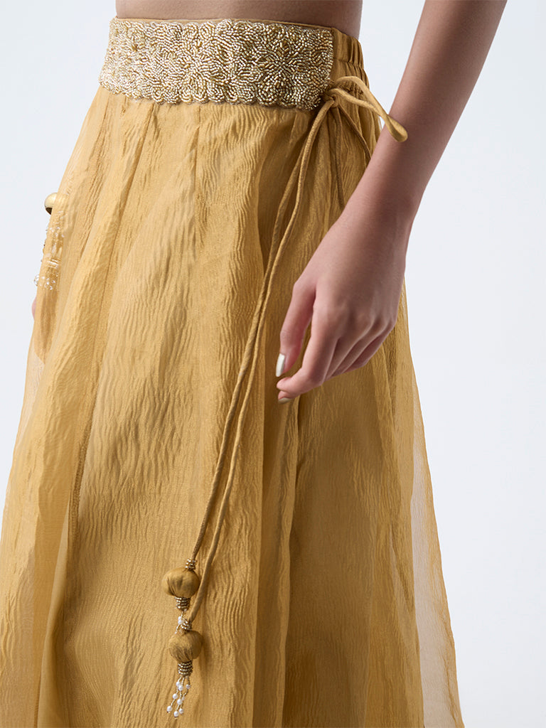 Vark Gold Embellished Tissue Maxi Skirt