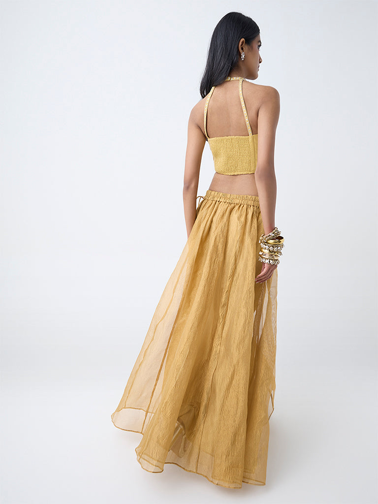 Vark Gold Embellished Tissue Maxi Skirt