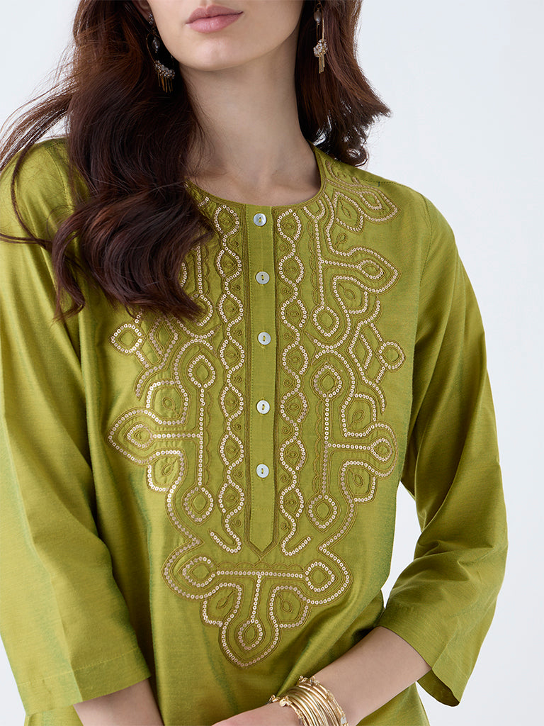 Utsa Lime Sequin Embellished A-Line Kurta