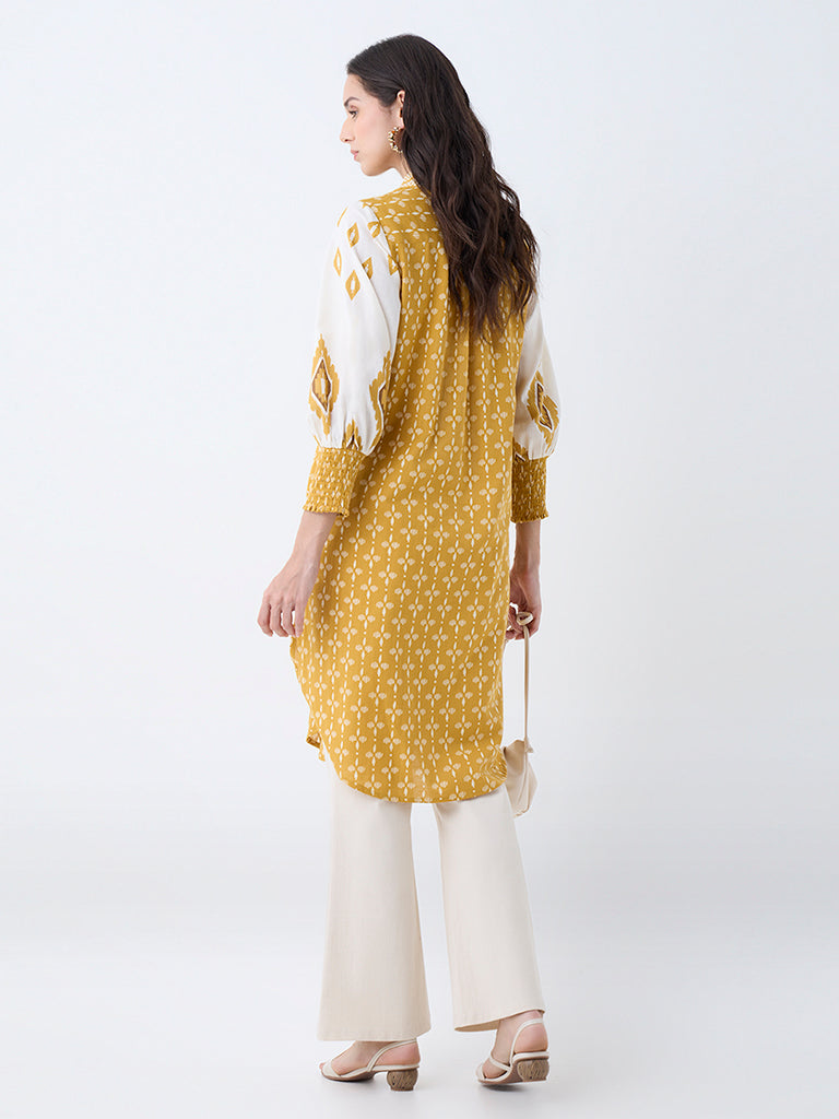 Utsa Yellow Floral Printed Straight Cotton Kurta