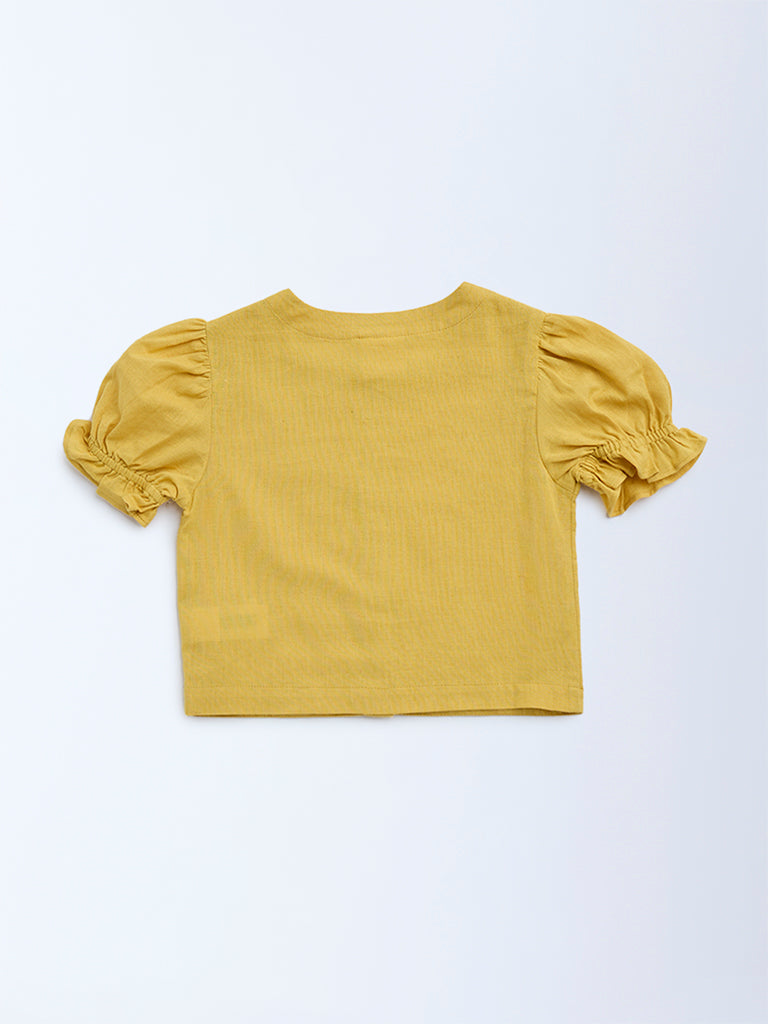 Utsa Kids Yellow Floral Embroidered Cotton Ethnic Top - (2-8yrs)