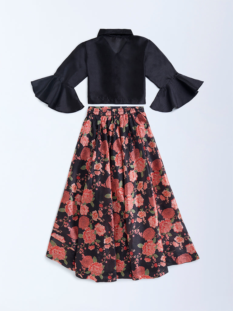Utsa Kids Black Floral Detailed Ethnic Set - (8-14yrs)